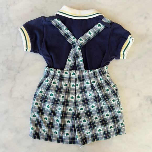 Vintage Y2K Baby Boy Truck Appliqué Plaid Overalls and Polo Outfit / 12 Months - Picture 6 of 9